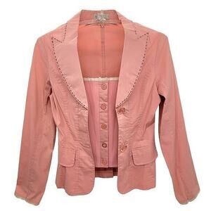 Vintage HIT USA Blush Pink Lace Cuffs Beaded Illusion Top 2‎ Button jacket